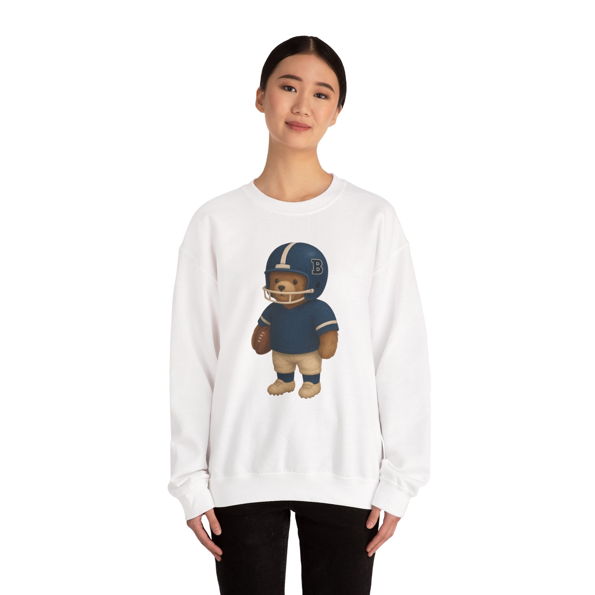 Cute Bear Football Sweatshirt, Cozy Football Apparel, Unisex Crewneck, Gift for Sports Fans, Football Season Style, Comfortable Casual Wear