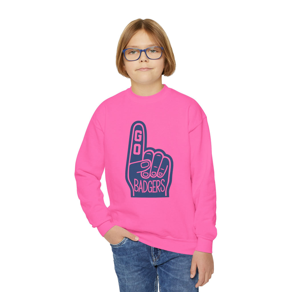 Youth Crewneck Sweatshirt with 'Go Badgers' Design - Fun, Comfortable, Perfect for Game Day, School Spirit, Youth Apparel, Sports Fans