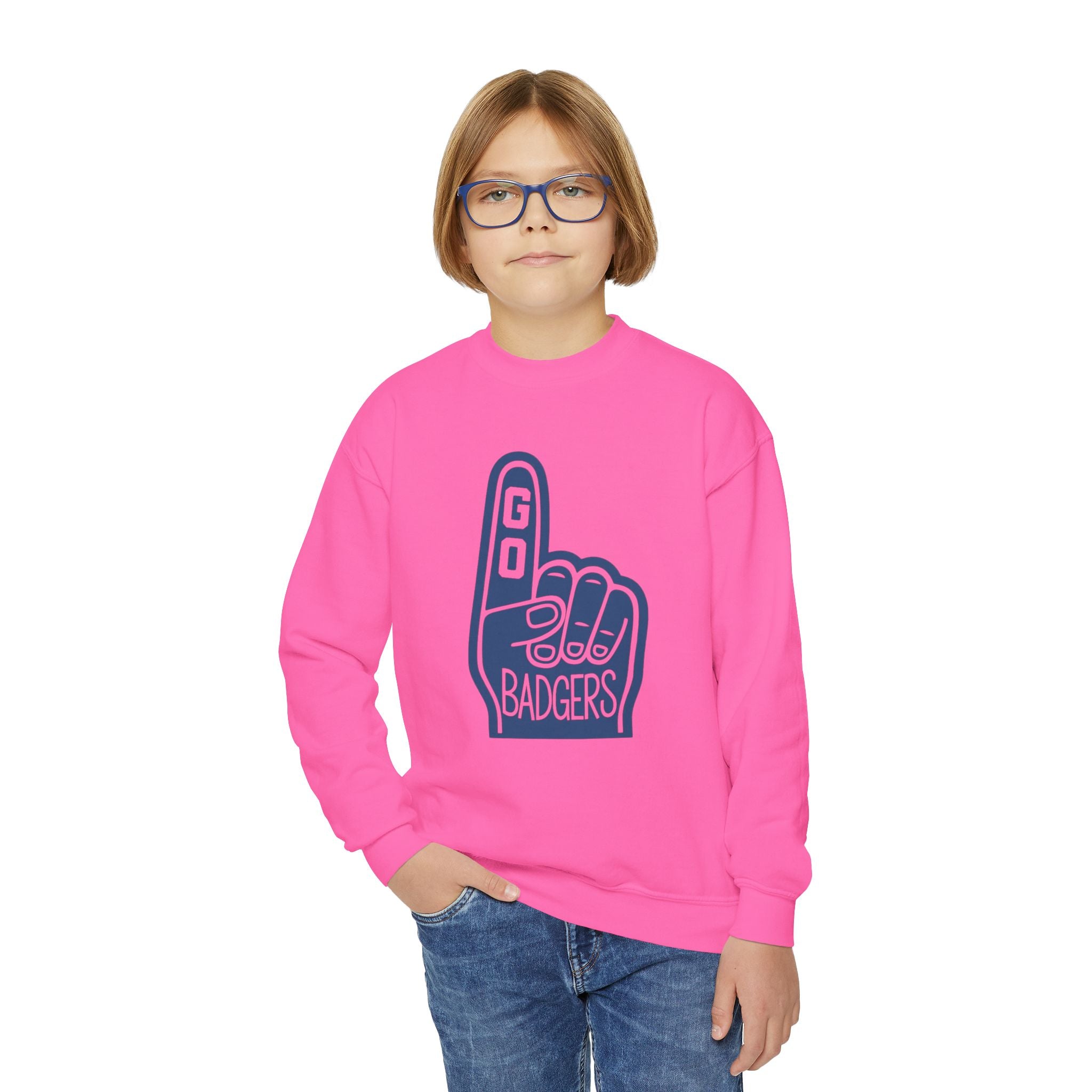 Youth Crewneck Sweatshirt with 'Go Badgers' Design - Fun, Comfortable, Perfect for Game Day, School Spirit, Youth Apparel, Sports Fans