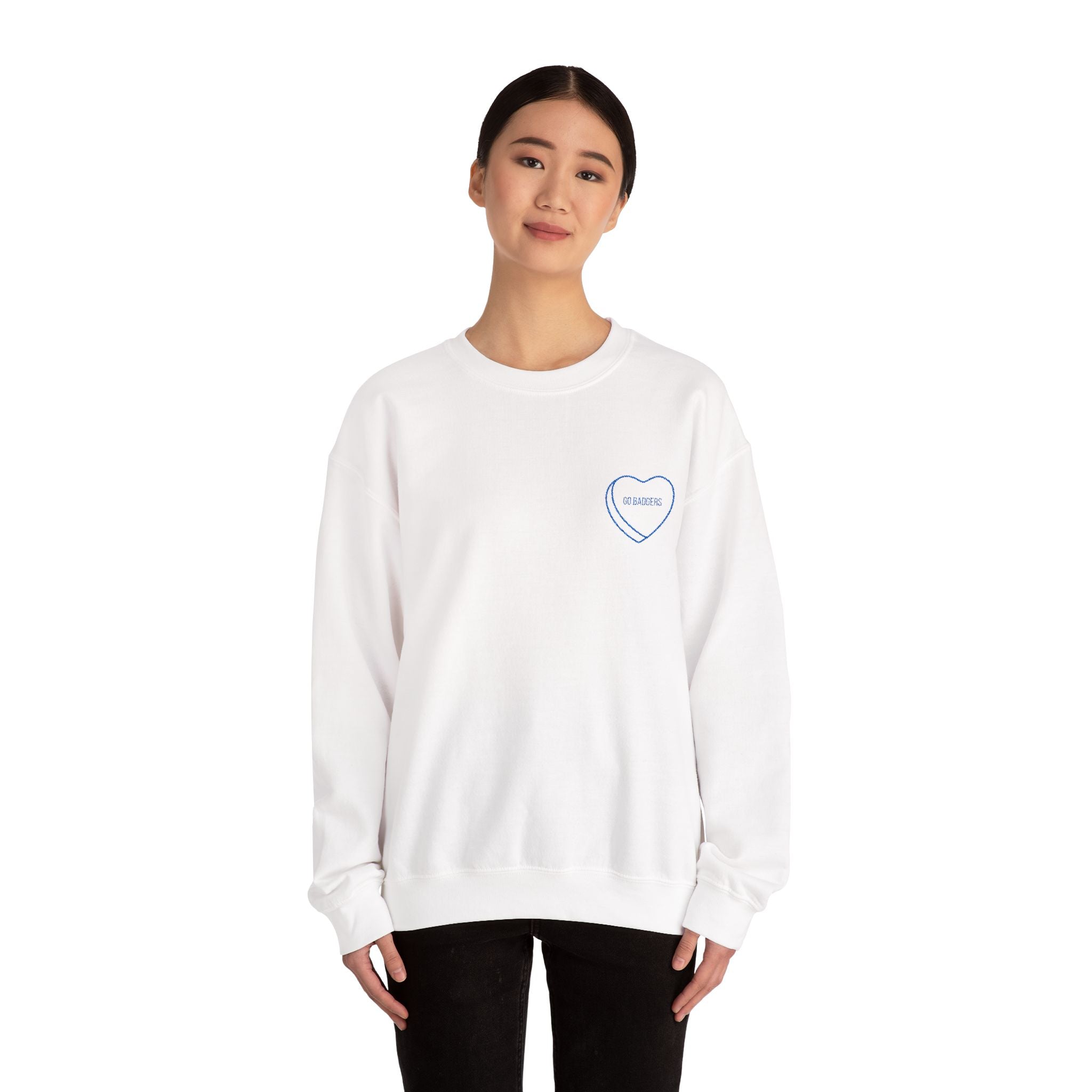 Embroidered Conversation heart go badgers Unisex Heavy Blend™ Crewneck Sweatshirt