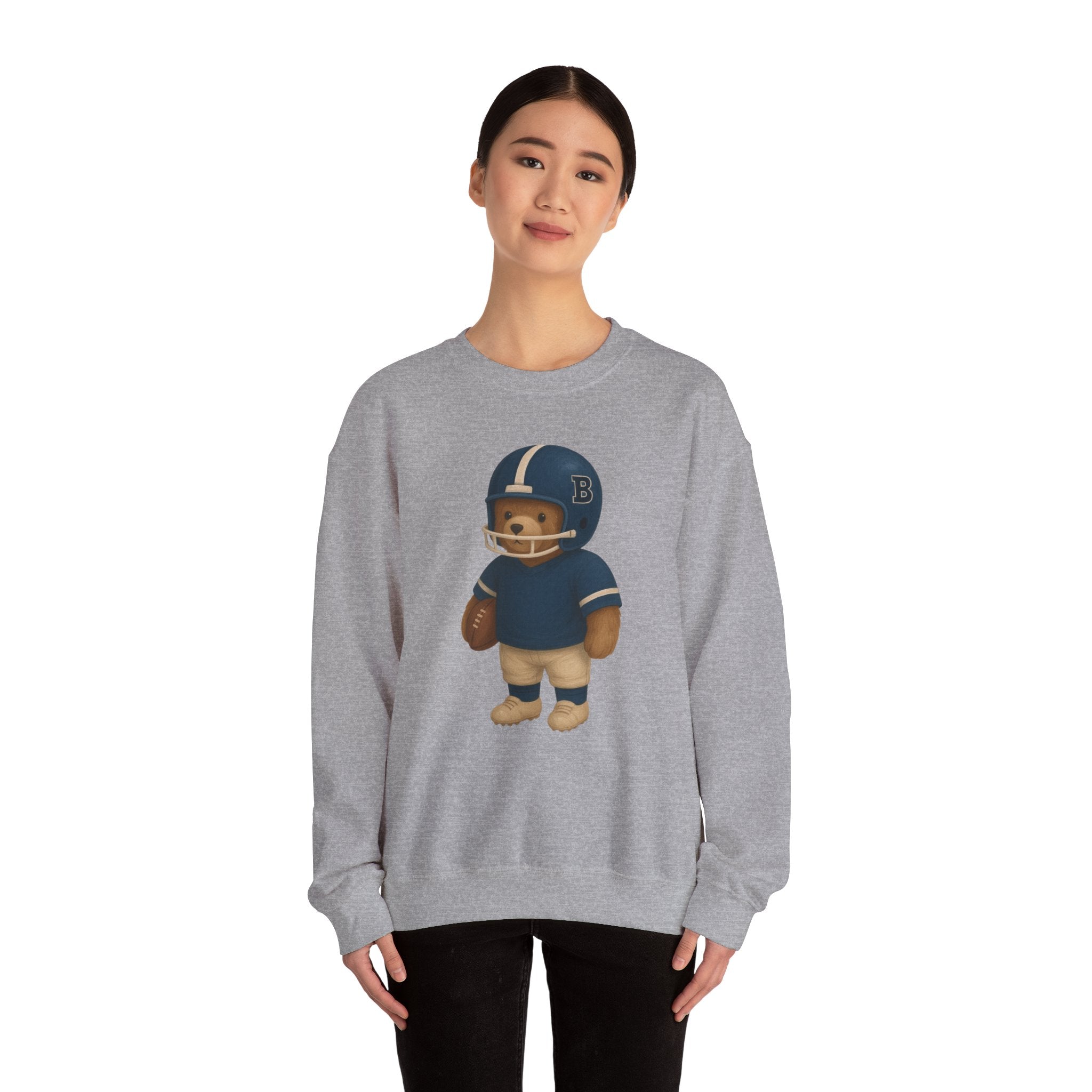 Cute Bear Football Sweatshirt, Cozy Football Apparel, Unisex Crewneck, Gift for Sports Fans, Football Season Style, Comfortable Casual Wear