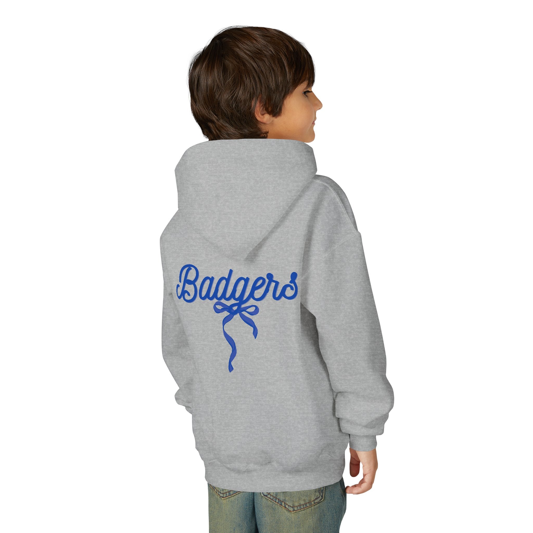 Youth ribbon bow badgers Heavy Blend Hooded Sweatshirt