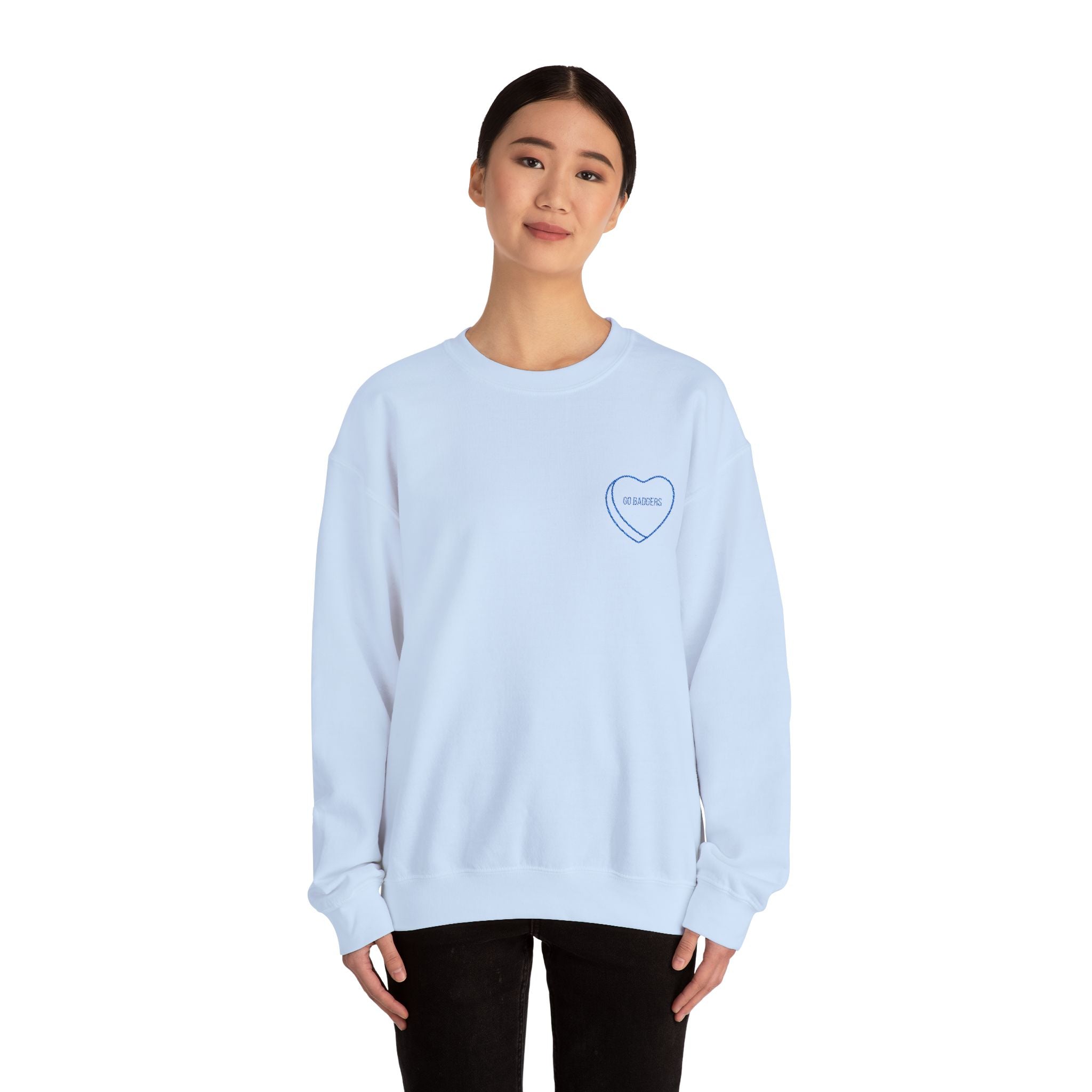 Embroidered Conversation heart go badgers Unisex Heavy Blend™ Crewneck Sweatshirt