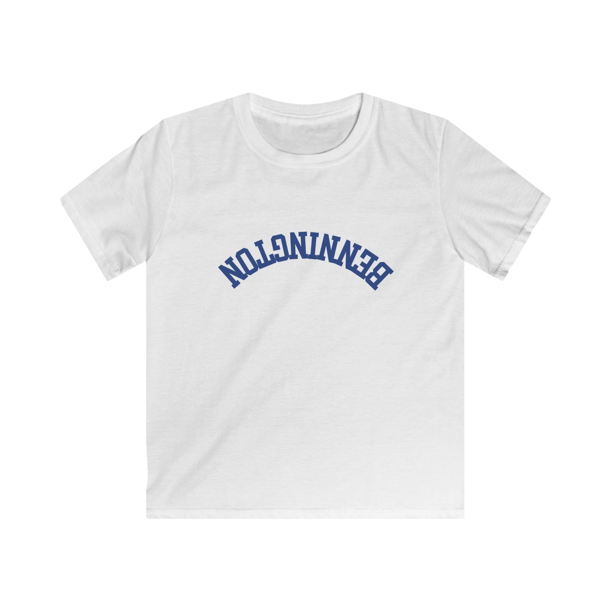 Kids Tee, Treading Bennington, Backwards Text, Softstyle Shirt for Children, Youth Clothing, Graphic Top, Unique Kids Apparel
