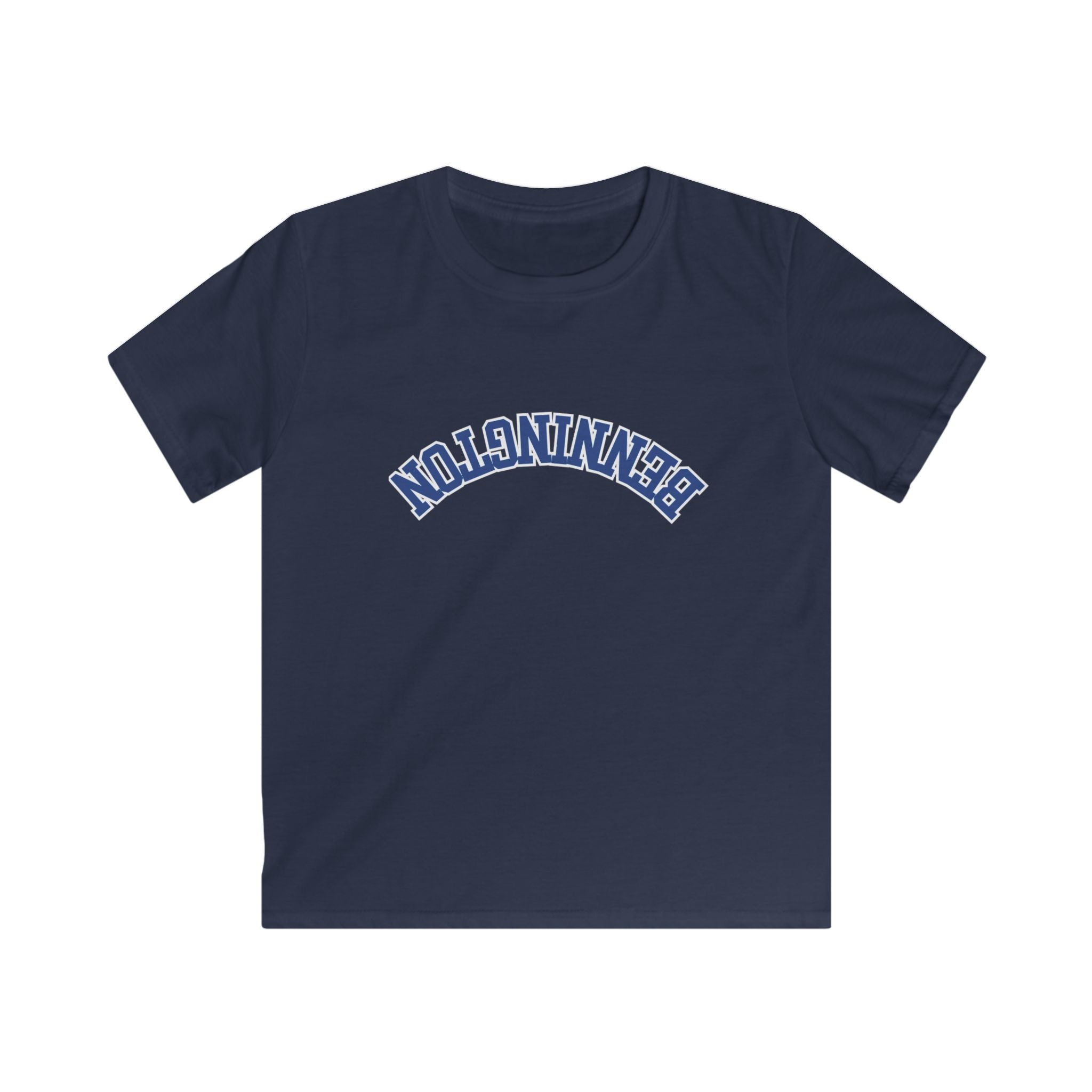 Kids Tee, Treading Bennington, Backwards Text, Softstyle Shirt for Children, Youth Clothing, Graphic Top, Unique Kids Apparel