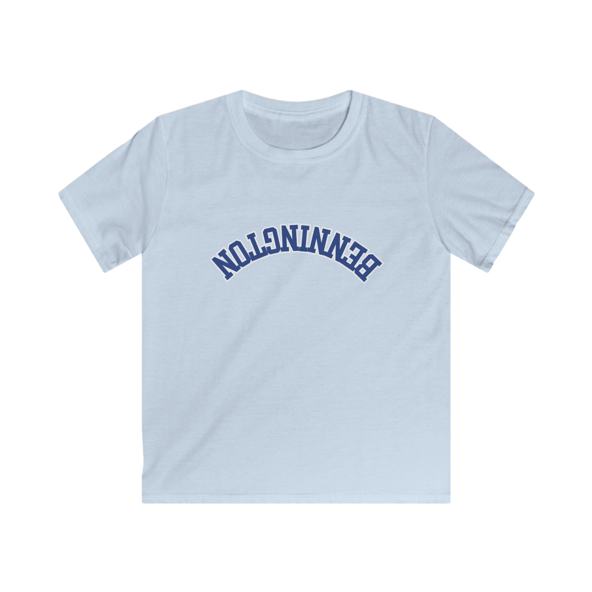 Kids Tee, Treading Bennington, Backwards Text, Softstyle Shirt for Children, Youth Clothing, Graphic Top, Unique Kids Apparel