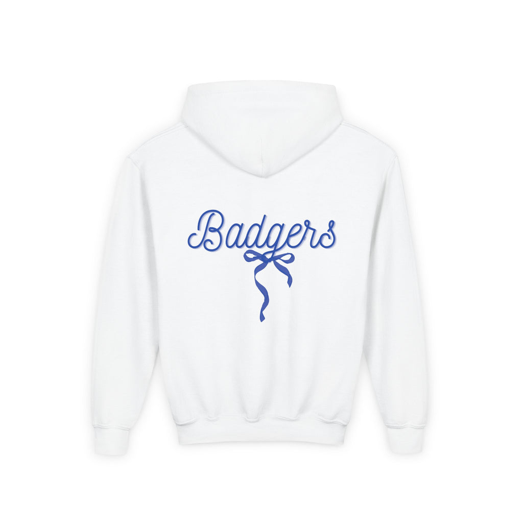 Youth ribbon bow badgers Heavy Blend Hooded Sweatshirt