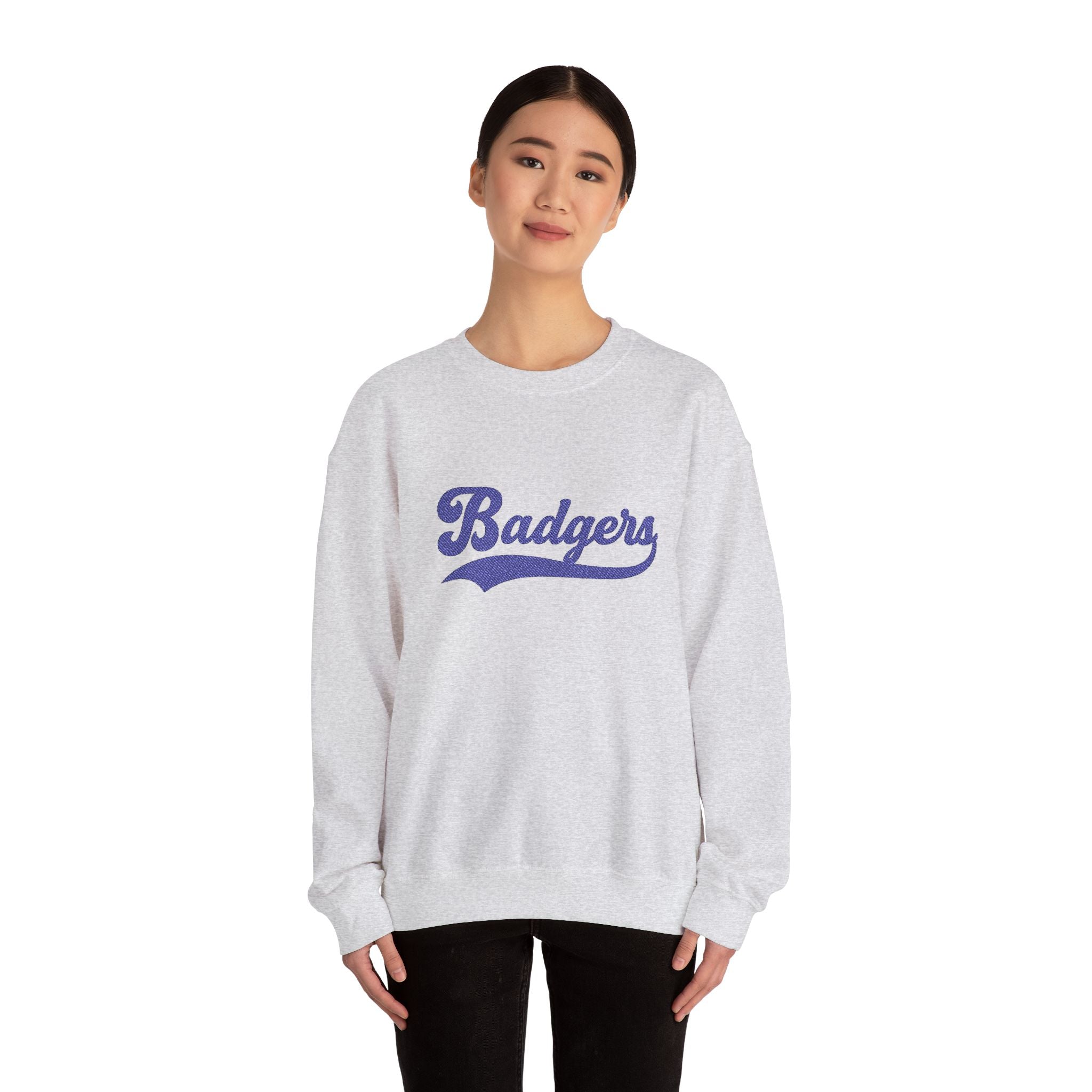 Embroidered badgers Unisex Crewneck Sweatshirt, Stylish Casual Wear, College Apparel, Gift for Sports Fans, Great for Fall Events