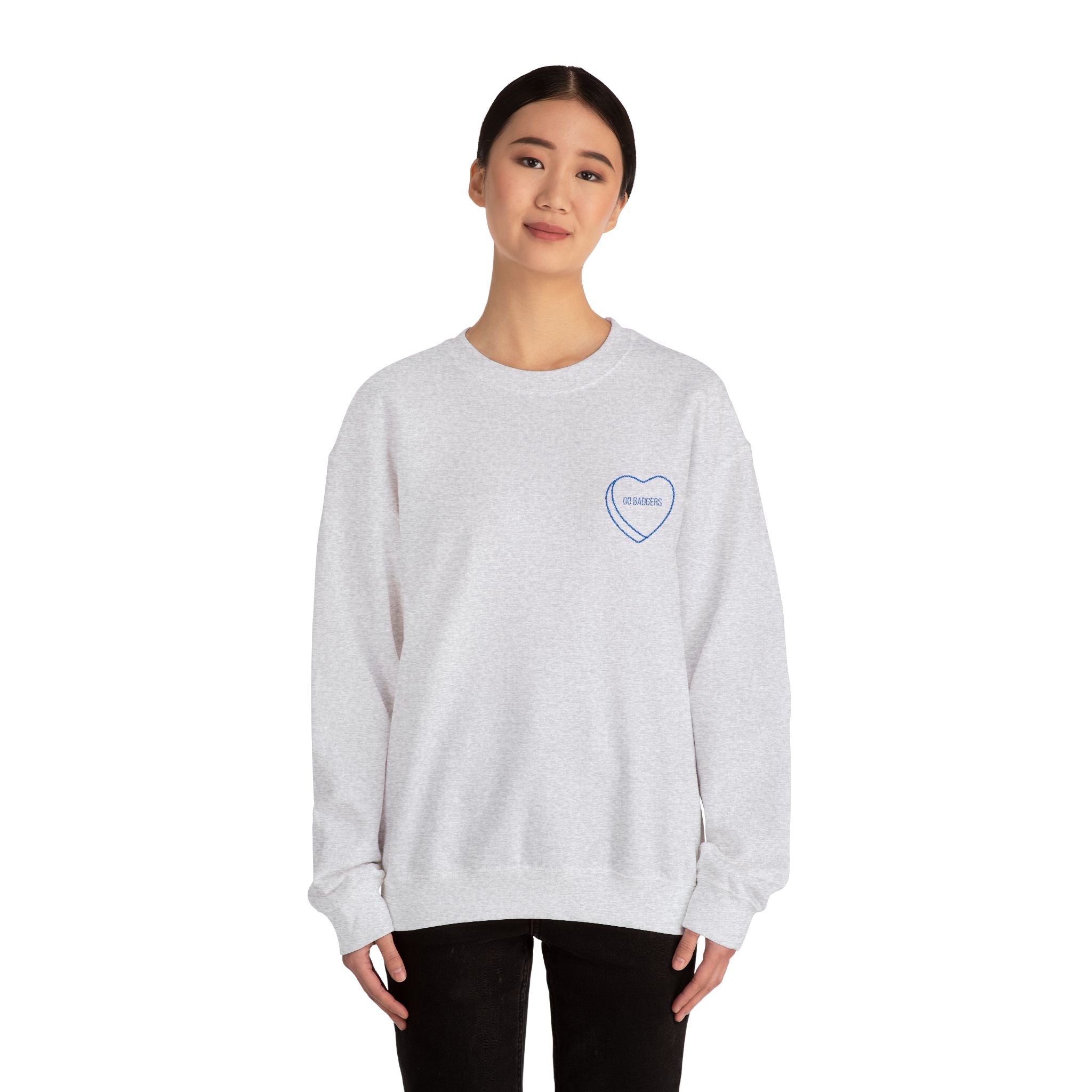 Embroidered Conversation heart go badgers Unisex Heavy Blend™ Crewneck Sweatshirt