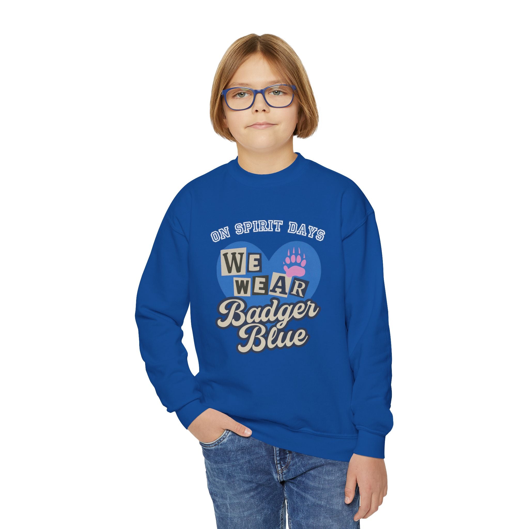 Youth Crewneck Sweatshirt, Cozy Spirit Wear, Badger Blue Sweatshirt, Youth Athletic Apparel, Fun School Spirit Clothing, Ideal Gift for Kids