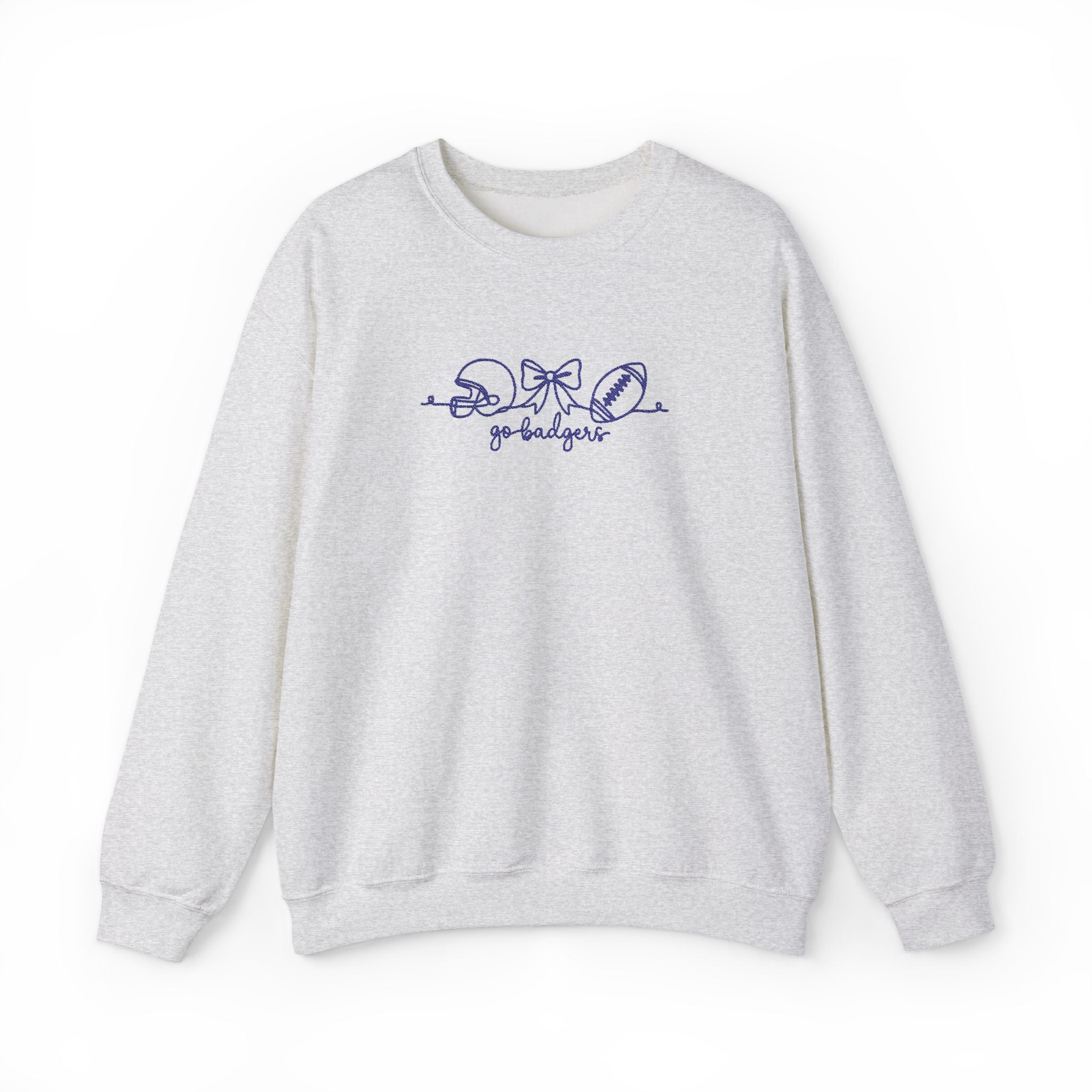 Embroidered Go Badgers Football Bow Script Cozy Sweatshirt, Bennington  Team Fan Apparel, Gildan Crewneck, Game Day Spirit