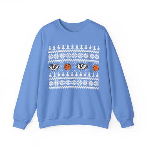 Badger Faces and Basketballs Crewneck Sweatshirt | Sports Animal Graphic