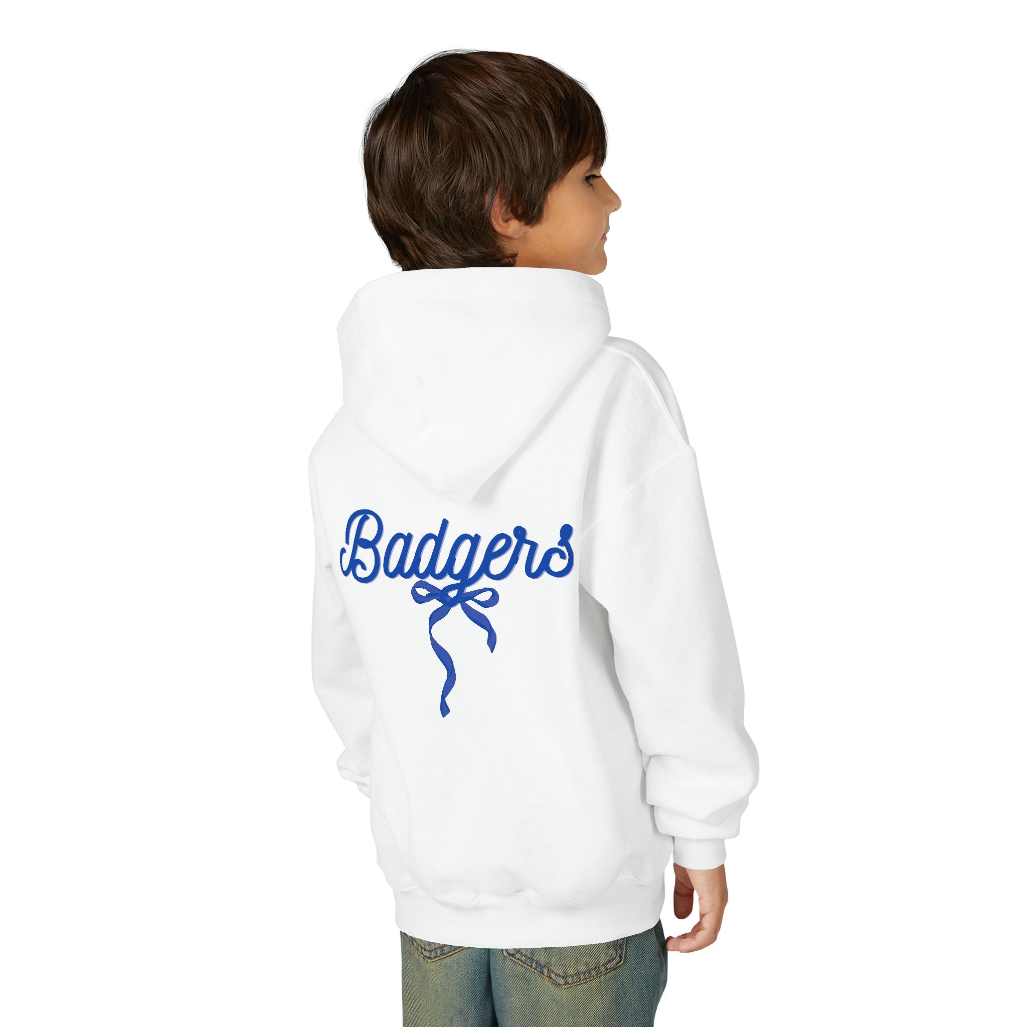 Youth ribbon bow badgers Heavy Blend Hooded Sweatshirt