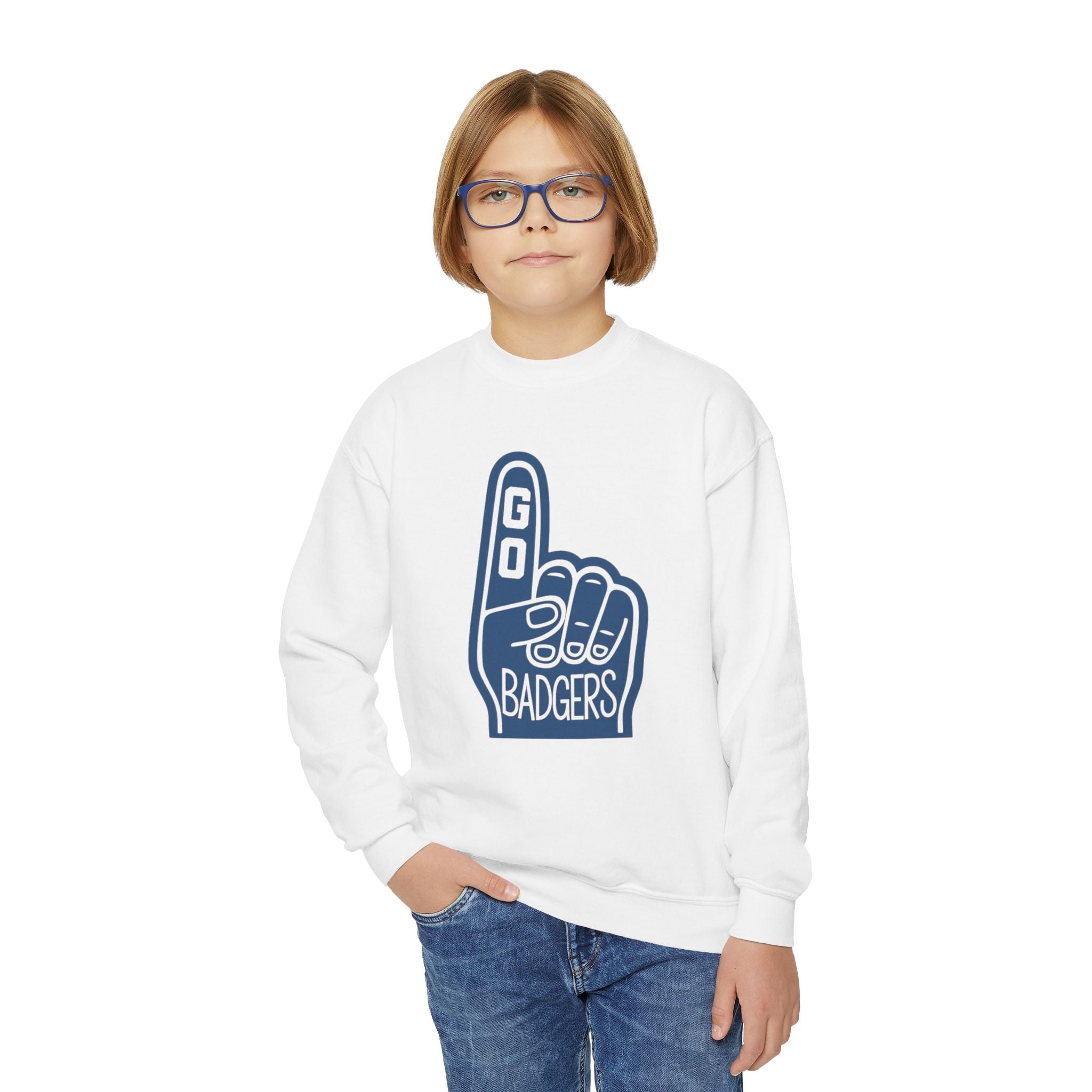 Youth Crewneck Sweatshirt with 'Go Badgers' Design - Fun, Comfortable, Perfect for Game Day, School Spirit, Youth Apparel, Sports Fans