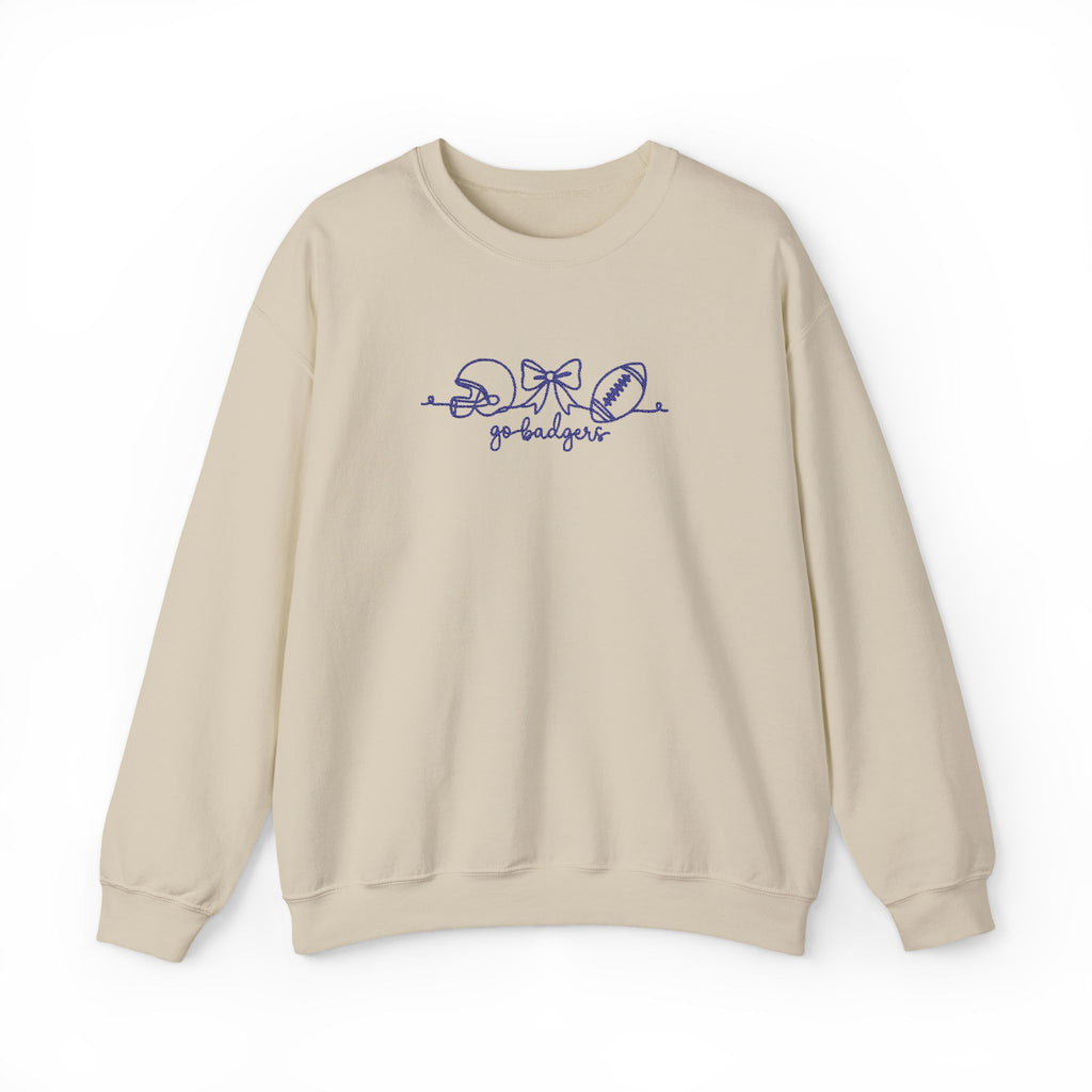 Embroidered Go Badgers Football Bow Script Cozy Sweatshirt, Bennington  Team Fan Apparel, Gildan Crewneck, Game Day Spirit