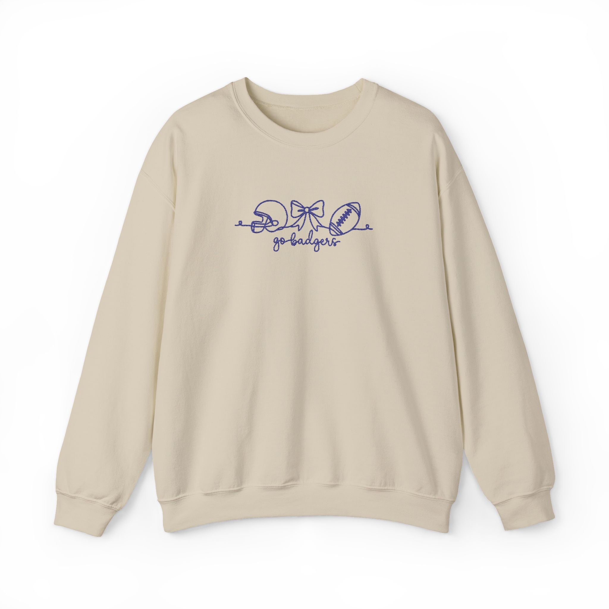 Embroidered Go Badgers Football Bow Script Cozy Sweatshirt, Bennington  Team Fan Apparel, Gildan Crewneck, Game Day Spirit