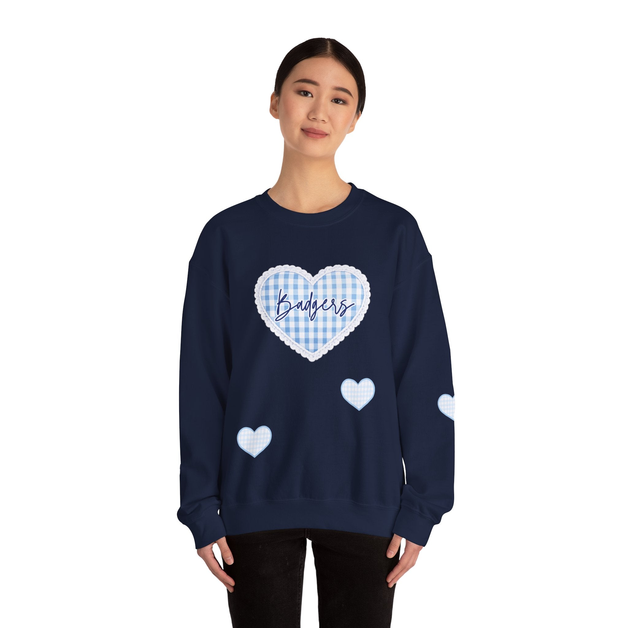 Gingham heart badgers Unisex Heavy Blend™ Crewneck Sweatshirt