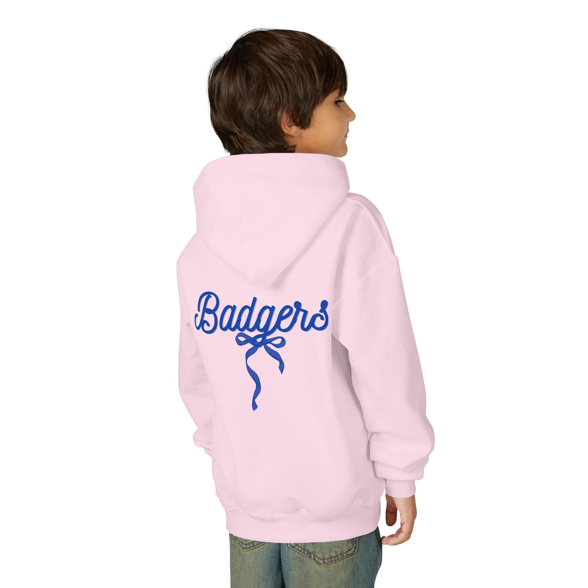 Youth ribbon bow badgers Heavy Blend Hooded Sweatshirt