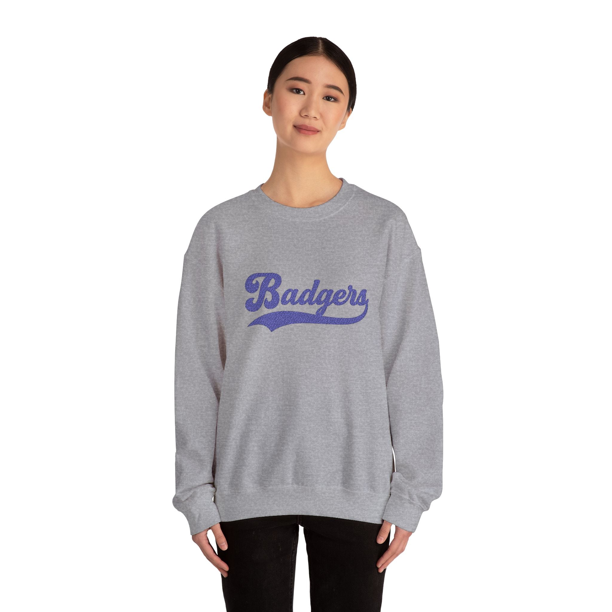 Embroidered badgers Unisex Crewneck Sweatshirt, Stylish Casual Wear, College Apparel, Gift for Sports Fans, Great for Fall Events