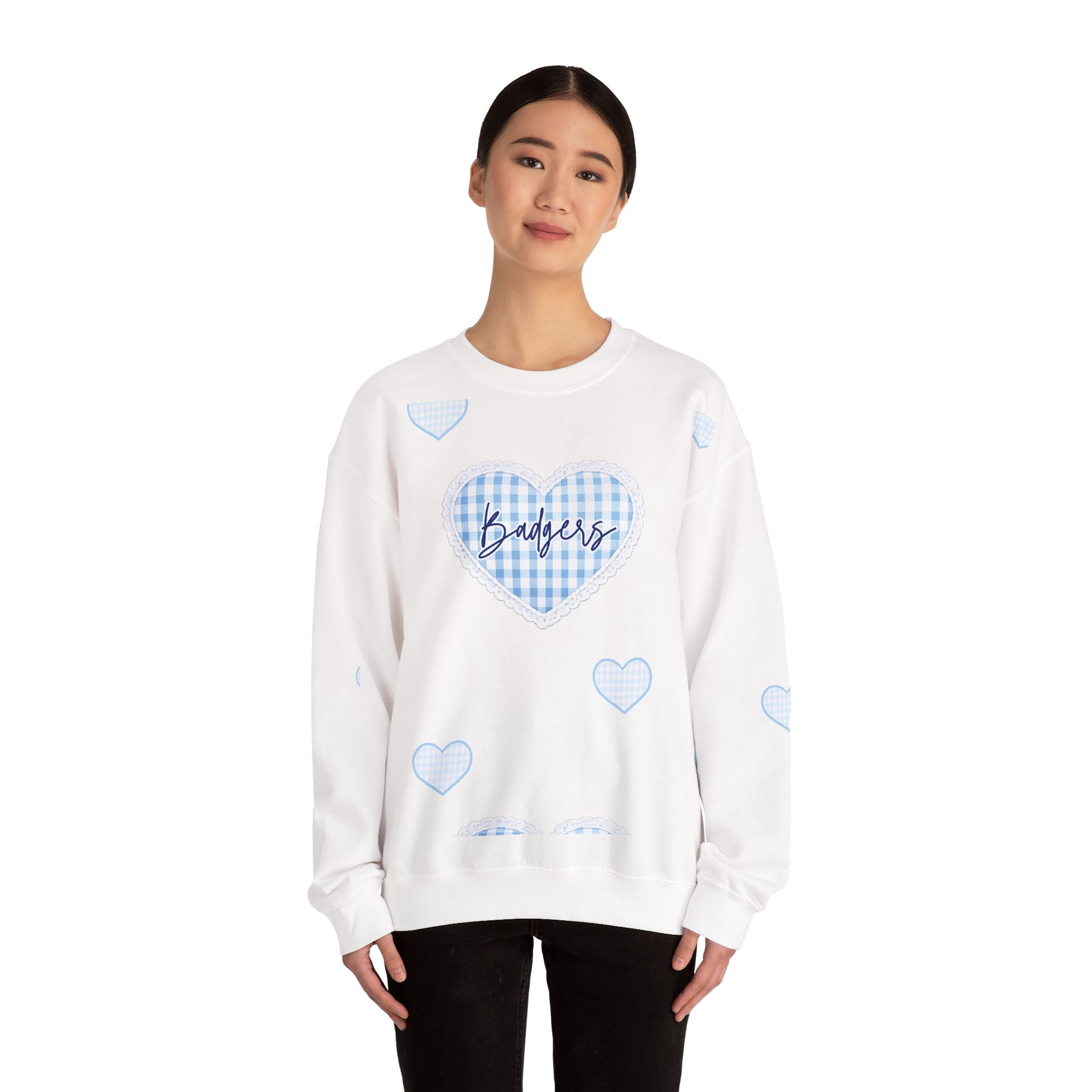Gingham heart badgers Unisex Heavy Blend™ Crewneck Sweatshirt