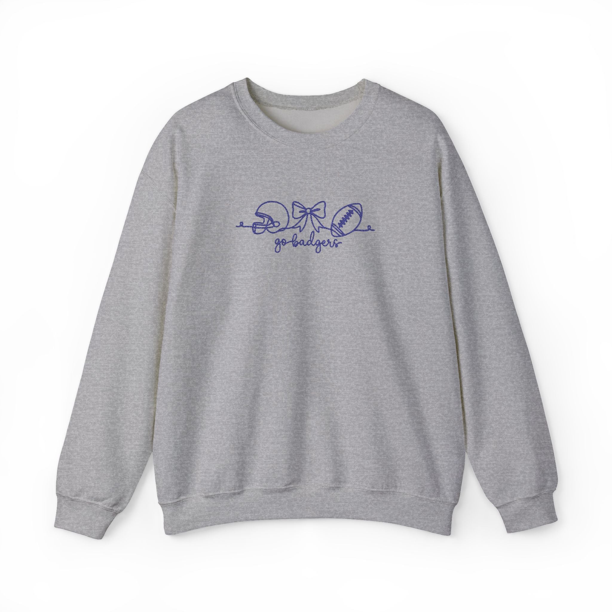 Embroidered Go Badgers Football Bow Script Cozy Sweatshirt, Bennington  Team Fan Apparel, Gildan Crewneck, Game Day Spirit