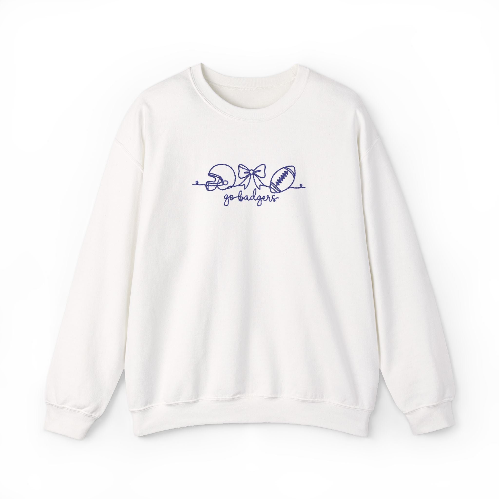Embroidered Go Badgers Football Bow Script Cozy Sweatshirt, Bennington  Team Fan Apparel, Gildan Crewneck, Game Day Spirit