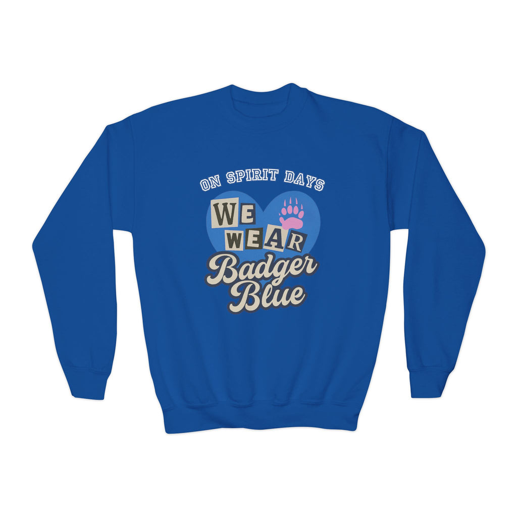 Youth Crewneck Sweatshirt, Cozy Spirit Wear, Badger Blue Sweatshirt, Youth Athletic Apparel, Fun School Spirit Clothing, Ideal Gift for Kids