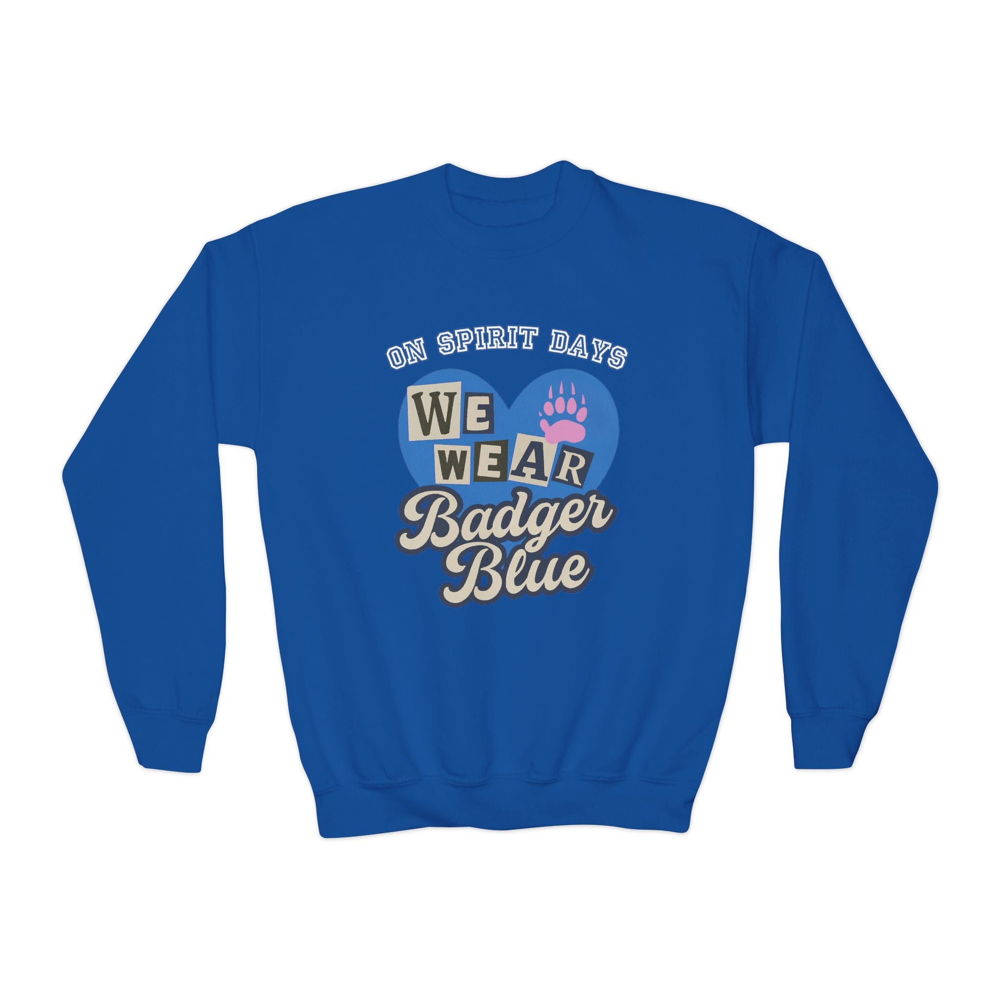 Youth Crewneck Sweatshirt, Cozy Spirit Wear, Badger Blue Sweatshirt, Youth Athletic Apparel, Fun School Spirit Clothing, Ideal Gift for Kids