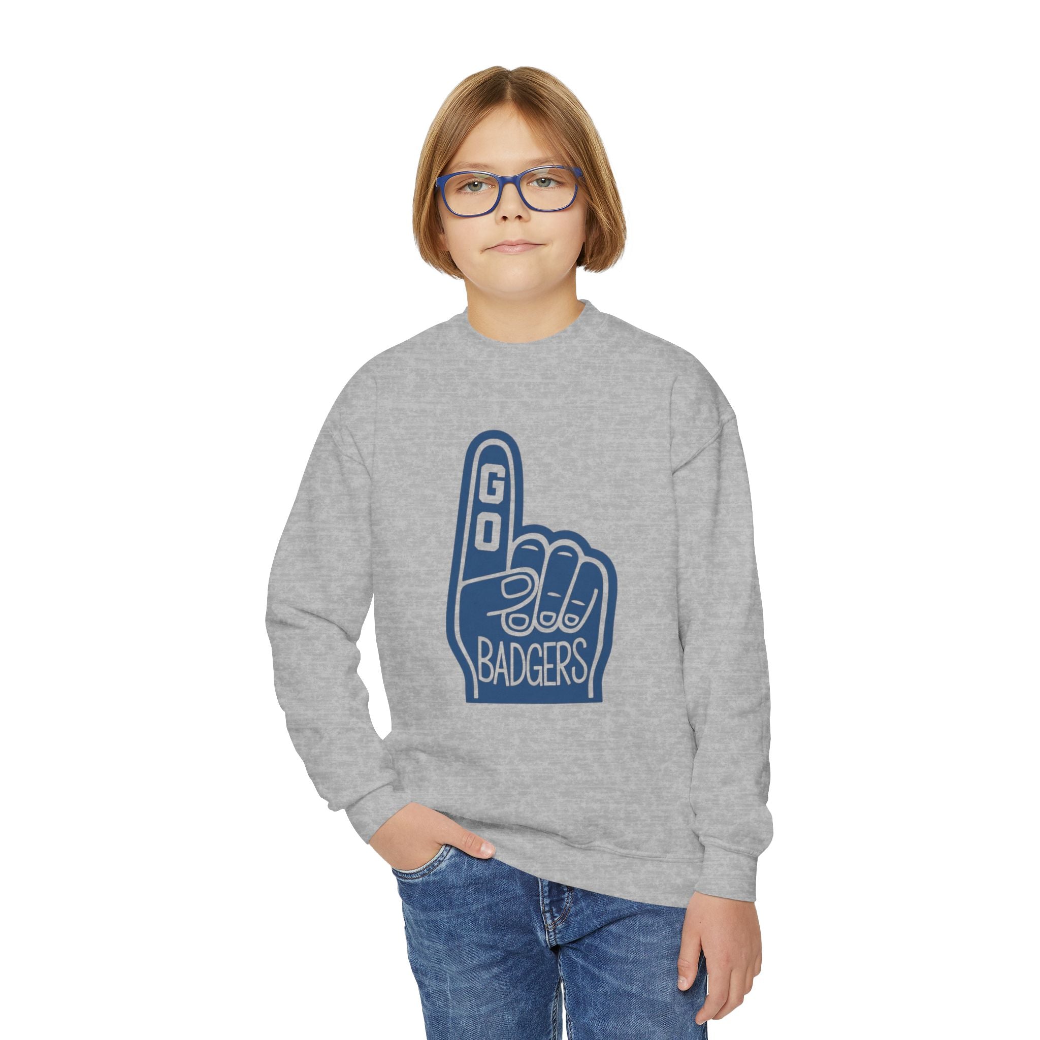 Youth Crewneck Sweatshirt with 'Go Badgers' Design - Fun, Comfortable, Perfect for Game Day, School Spirit, Youth Apparel, Sports Fans