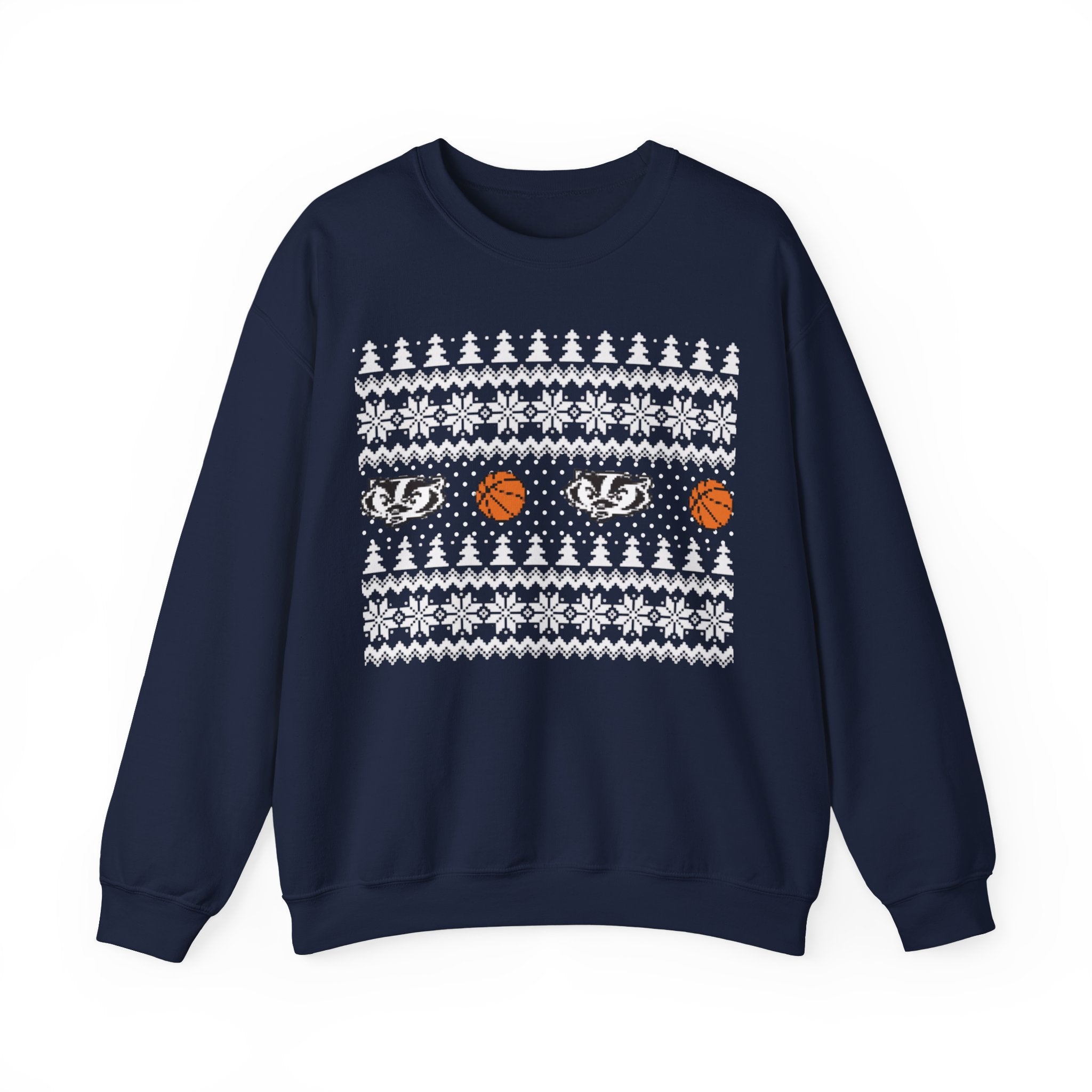 Badger Faces and Basketballs Crewneck Sweatshirt | Sports Animal Graphic