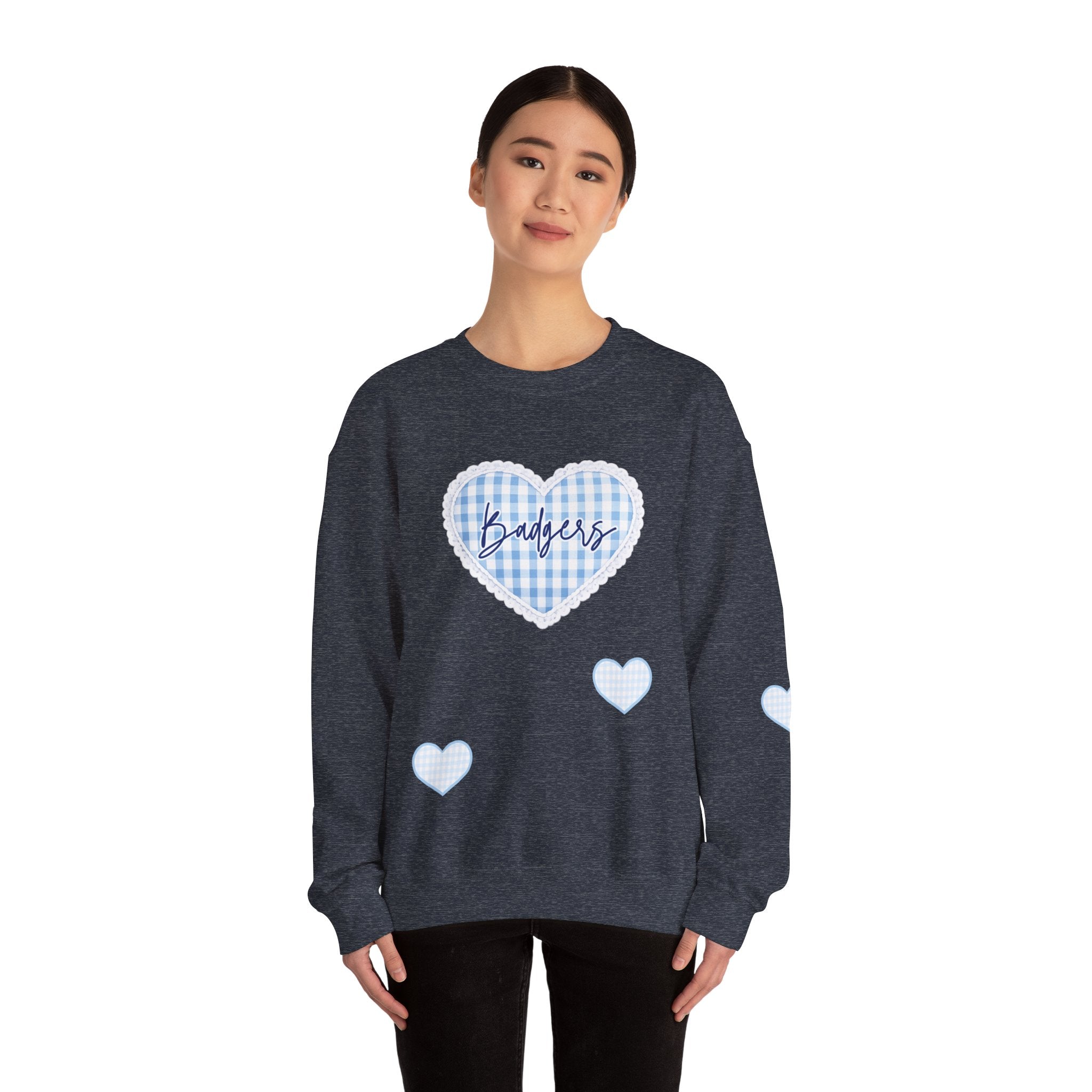 Gingham heart badgers Unisex Heavy Blend™ Crewneck Sweatshirt